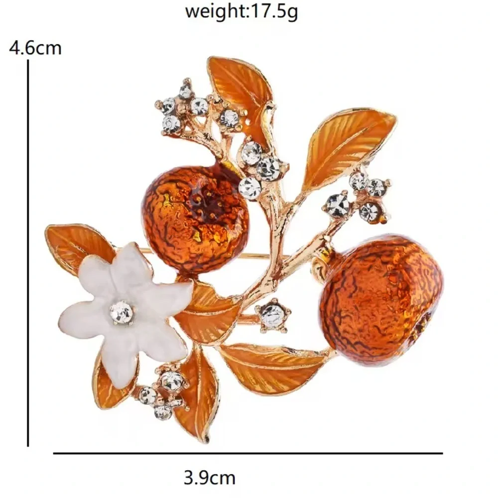 Orange Floral Gold Brooch